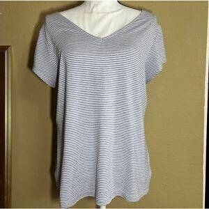 Blue and White Striped Rachel Zoe Twist Back Nautical V-Neck T-Shirt Size XL
